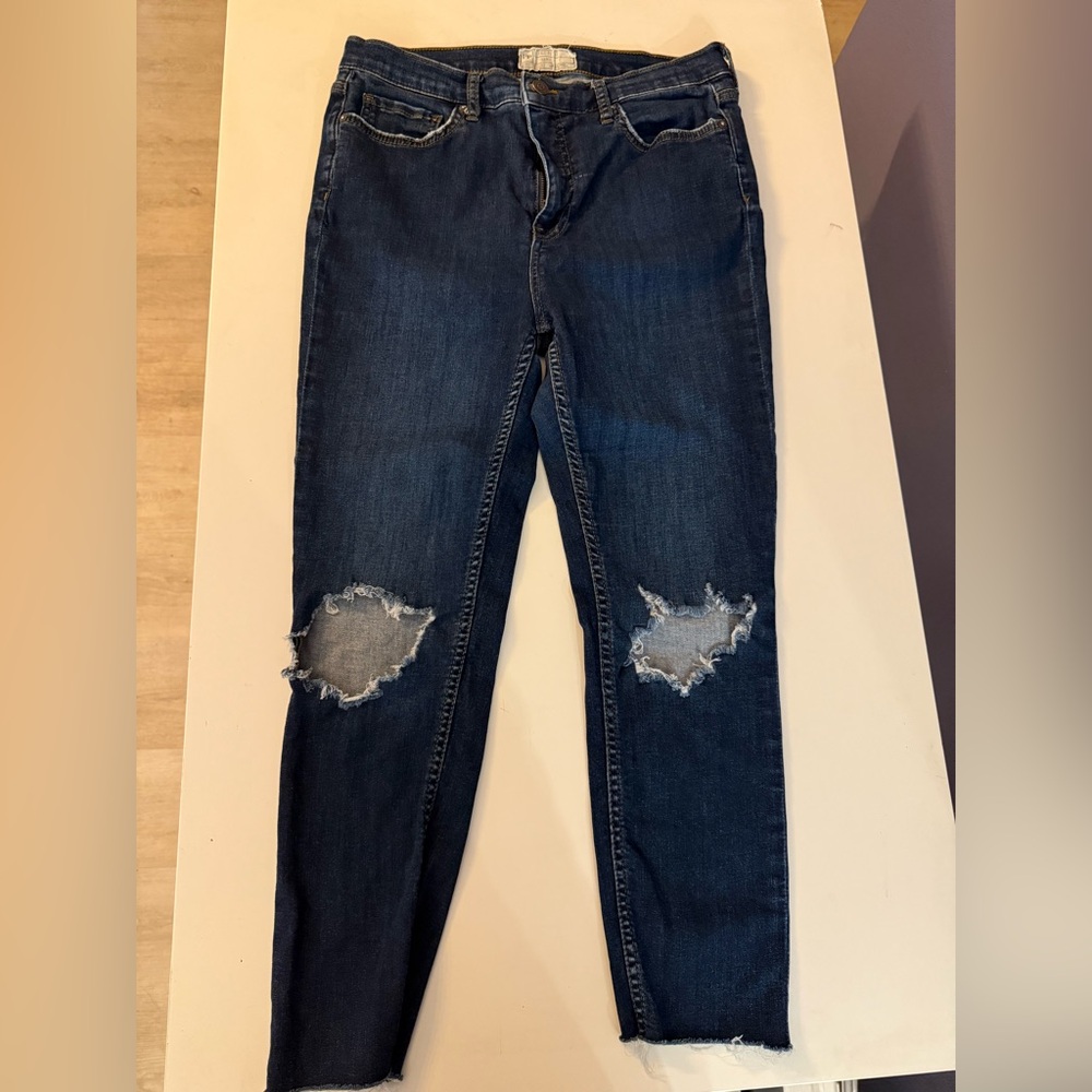 Free People Dark Blue Distressed Skinny Jeans